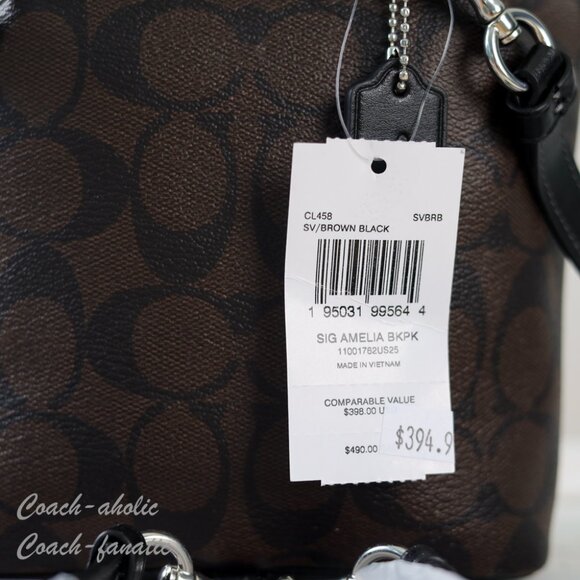 NWT Coach CL458 Amelia Convertible Backpack In Signature Canvas Brown Black - Picture 5 of 14